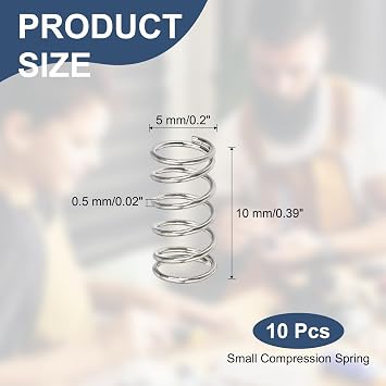 sourcing map Compression Spring 5mm OD 0.5mm Wire 10mm,Silver Tone,10Pcs