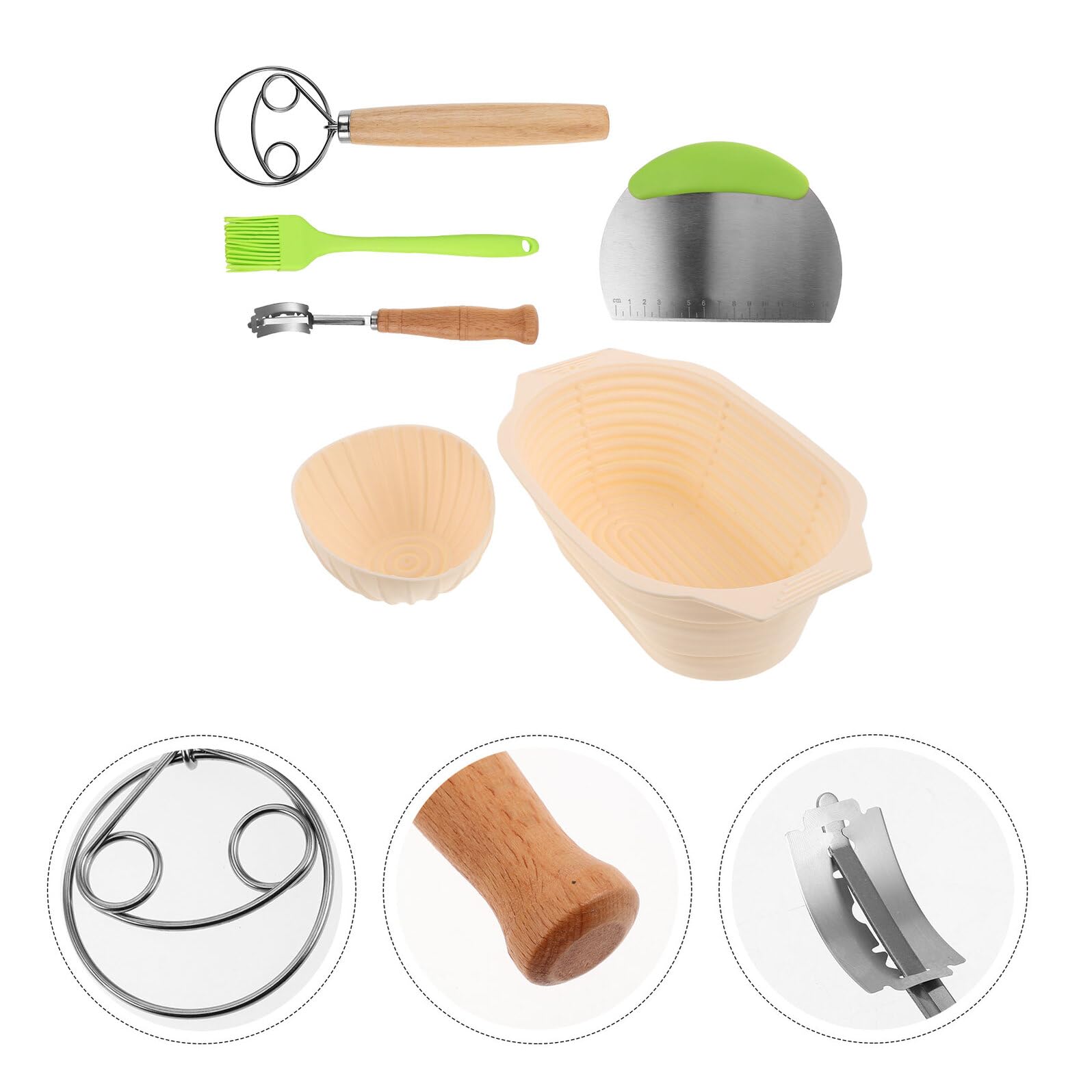 Cesta de Fermentación de Silicona Redonda 1 Juego Gran Capacidad | Acero Inoxidable, Diseño Plegable, Antiadherente y Resistente al Calor, Incluye 6 Piezas para Horneado
