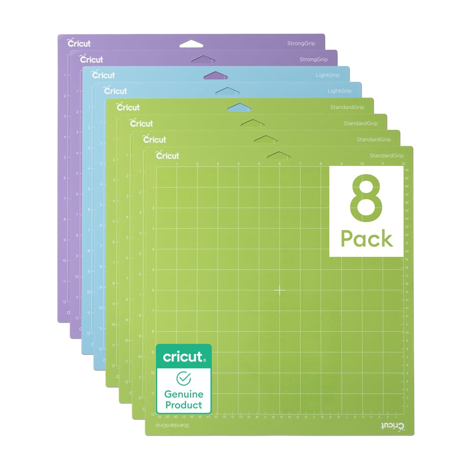 Cricut Mat Variety Pack (8 Count, 12in x 12in) - for Explore & Maker Machines - Includes 4 StandardGrip, 2 LightGrip, 2 StrongGrip Variety Pack (8ct)(used)