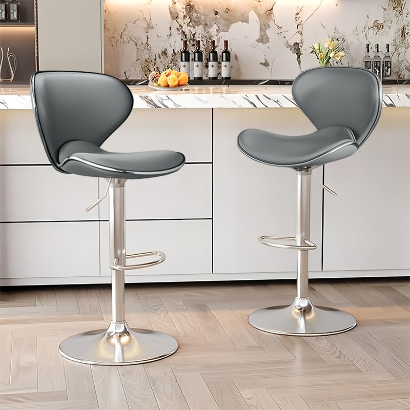 HDHNBA Modern Bar Stools Set of 2, Swivel Adjustable Height Barstools, PU Leather Upholstered Bar Chairs with Footrest