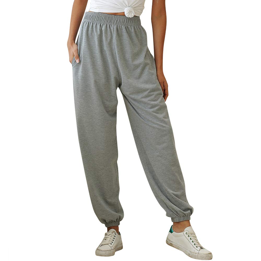 Nuofengkudu Effen trainingsbroek voor dames, harem-joggingbroek, broek met zakken, taps toelopende pijpen, sweatbroek, hardlopen, workout, casual loungewear, L