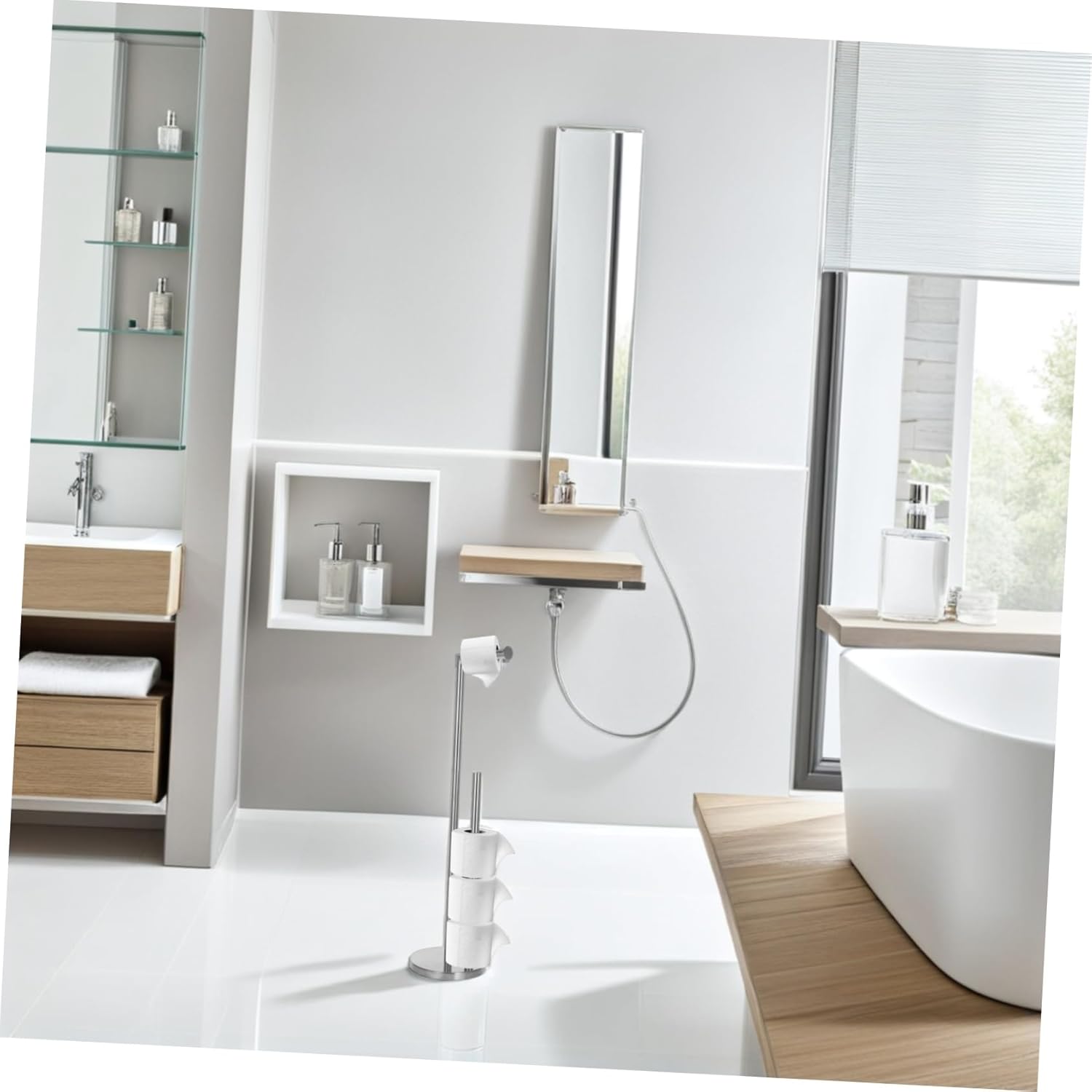 Freestanding Toilet Paper Holder Sturdy Stainless Steel Design with Slip Base for Bathroom Versatile Storage for Home Hotel and More