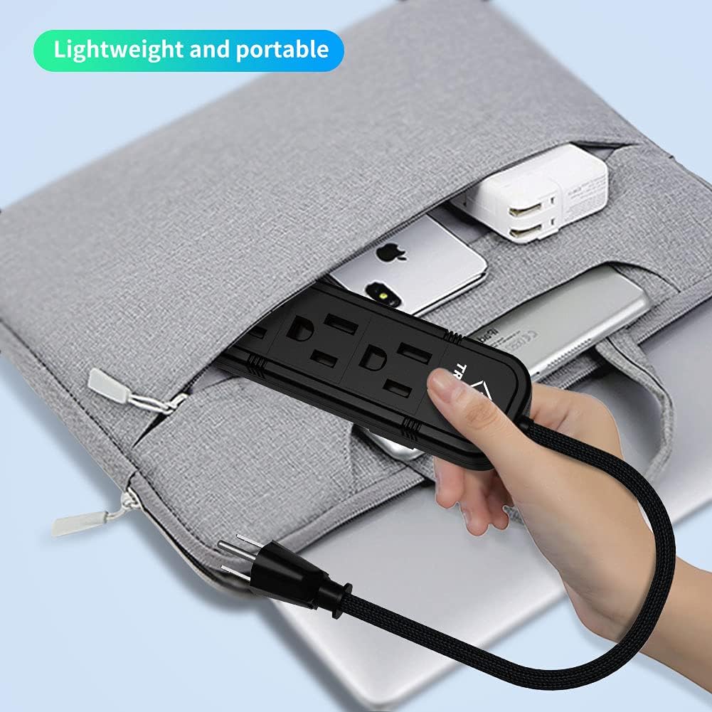Power Strip Portable Flat Plug - UL Approved, 3 AC Outlets with Small Black 1Ft Heavy Duty Extension Cord, No Surge Protector for Office, Home Accessories, ETL Listed (1625W/13A)