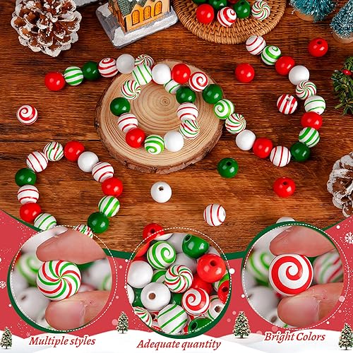 270 Pcs Christmas Wooden Beads Candy Cane Wood Beads Xmas Lollipop Candy Swirl Bead 16 mm Round Stripes Craft Bead for DIY Crafts Decor (Candy Style) by KFPPLXQ - Image 5