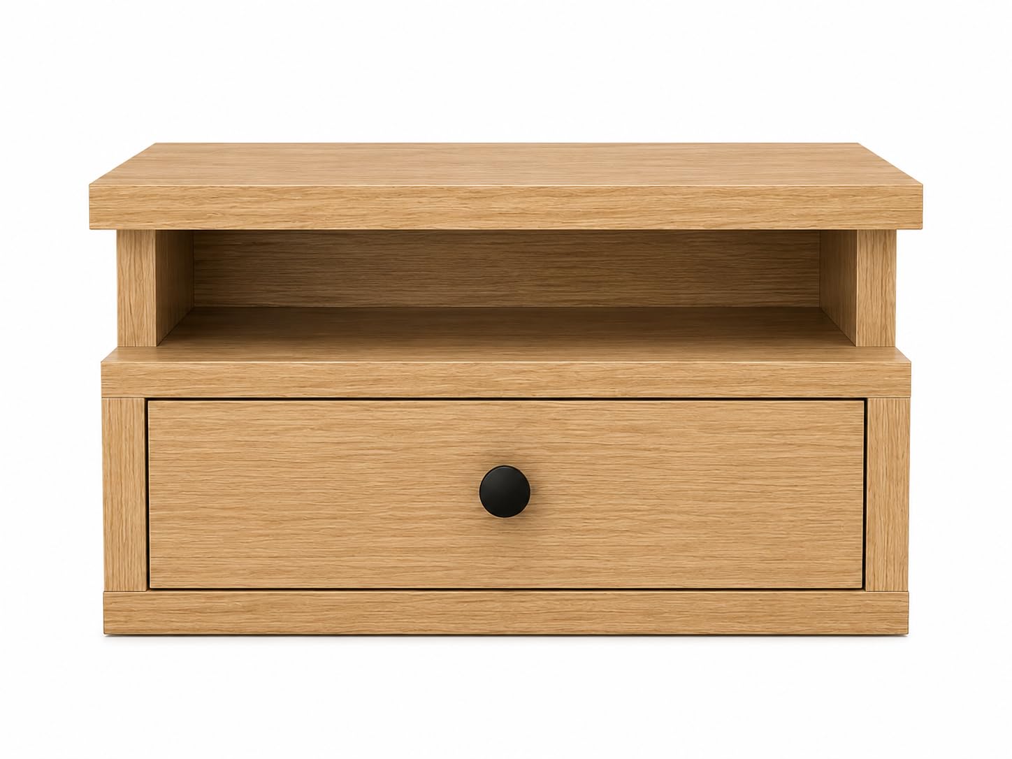Wall Mounted Nightstand with Drawer & Open Shelf, Prelam HDHMR Bedside Table, Oak Finish-image-20