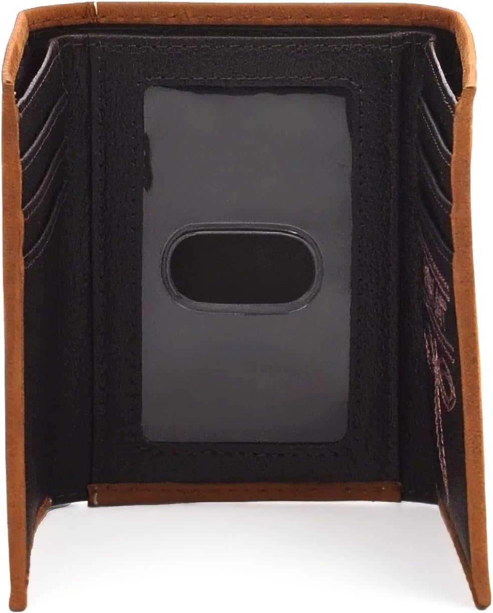 ARIAT Men's Leather Trifold Wallet with American Flag Shield Embroidery