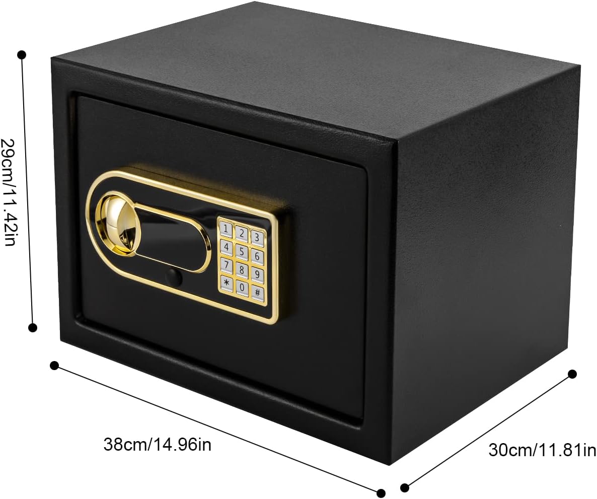 Steel Security Safe, Fireproof Safety Box, 0.6 Cubic Feet Lock Box for Money, Jewelry, Documents and Guns, Digital Security Safe w/Smart Alarm System and for Office, Hotel, 13 * 9 * 9 inch