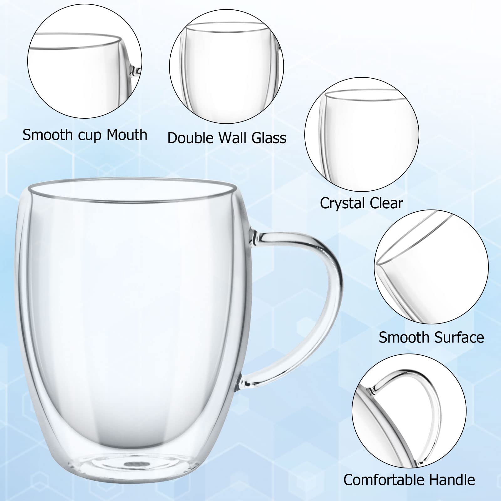 Set 4 Tazze Da Caffè In Vetro Borosilicato A Doppia Parete 350 Ml - Con 4 Cucchiai Dorati, Per Cappuccino, Tè, Latte Macchiato, Resistenti Al Caldo E Freddo