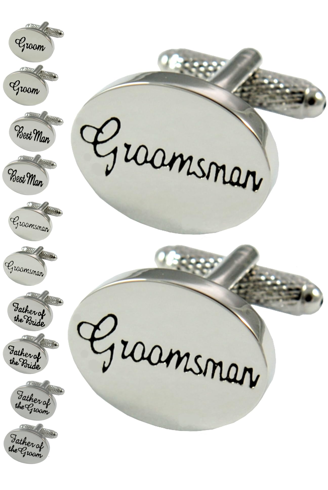 Wedding Cufflinks for Groomsman + Presentation Box - Cufflinks for Men - Solid Brass Metal - Oval Design - Wedding Gift - Silver Colour - One Pair