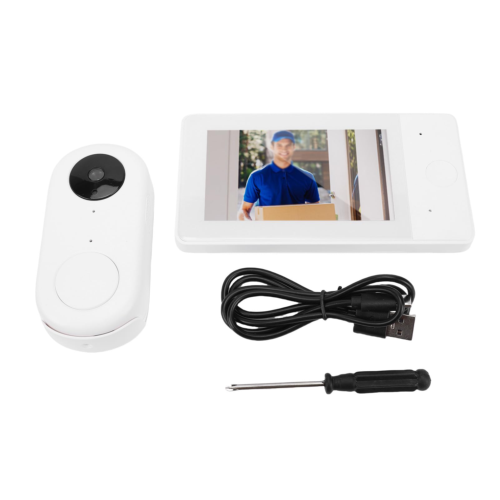 Luocute Timbre con Cámara Inalámbrica, Pantalla de 4,3 Pulgadas, Alcance de 150 M, No Necesita WiFi, Batería Recargable a Prueba de Agua IP65, Audio Bidireccional, con Gran Angular de