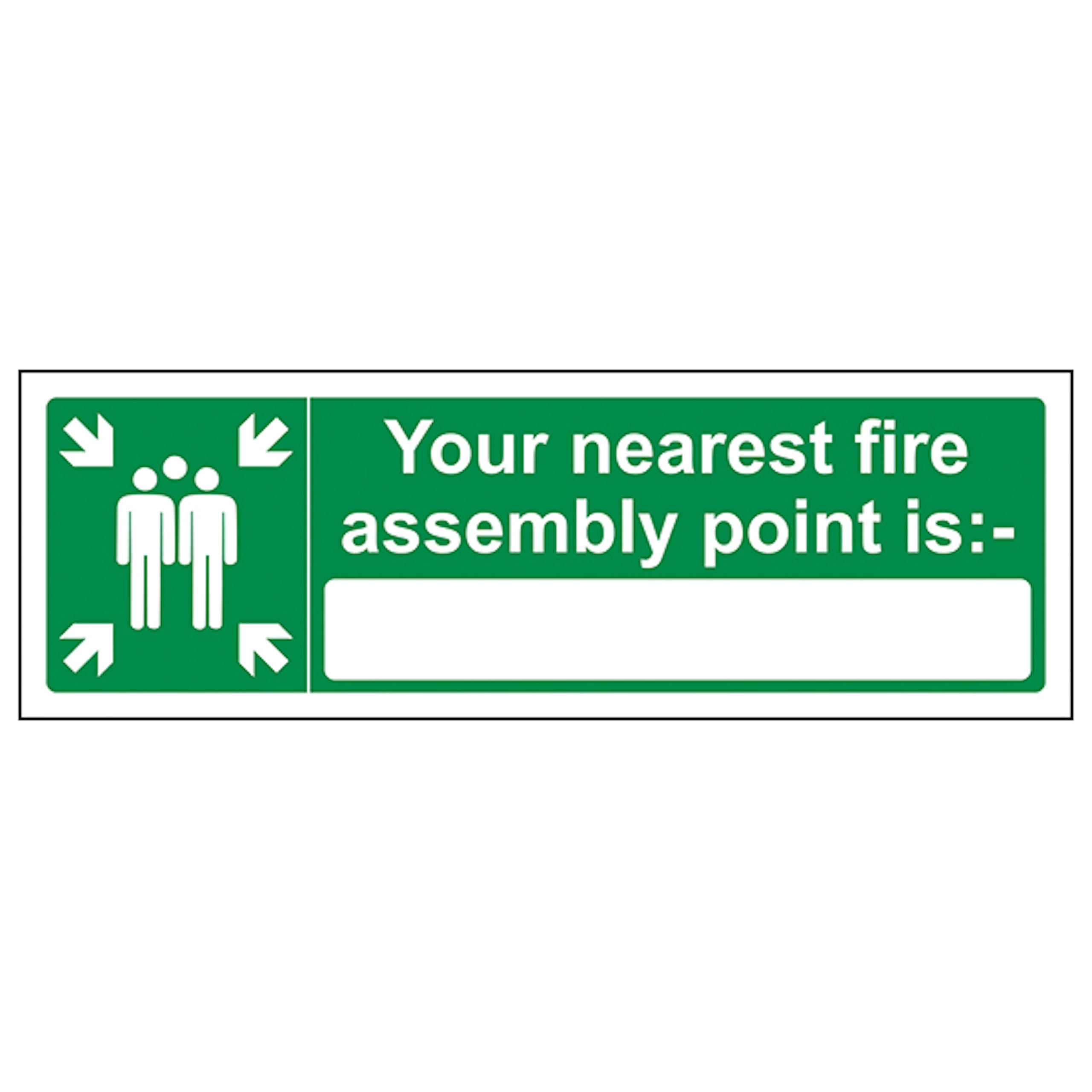 V Safety Your Nearest Fire Assembly Point Is 600 x 200 mm - 3mm Reflective Aluminium Composite Safety Sign