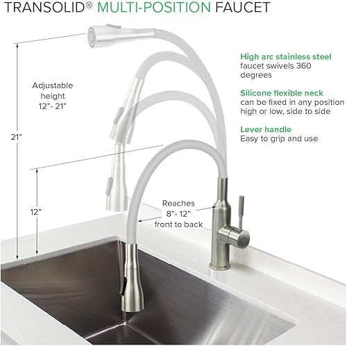 Miniatura 6 de Transolid PF7509C Grifo de cocinalavandería con doble rociador y cuello flexible en gris, níquel cepilladogris