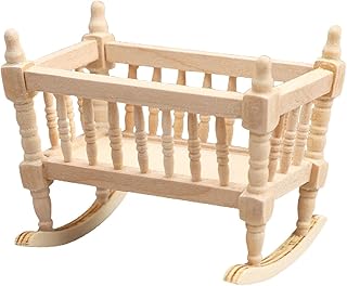 shamjina Doll Wooden Crib 1 12 Scale Doll Home Model Miniature Dollhouse Cradles Doll House Furniture Bassinet for Miniature Garden DIY Scene Craft
