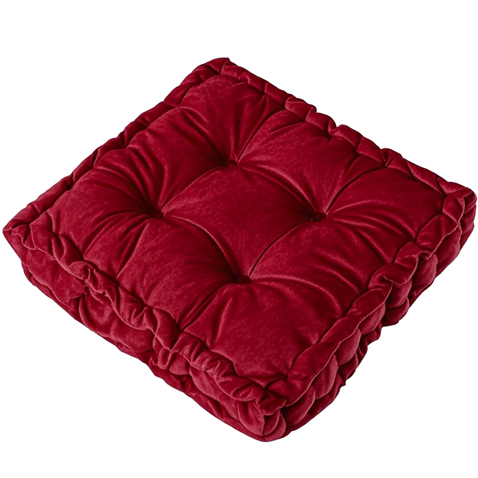 Floor Pillow Cushion for Home Decor, Seating, Tufted Corduroy Cushions for Balcony Outdoor Tatami Living Room (Red, 16" W x 16" L x 4" H)