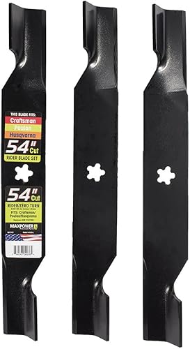 Miniatura 5 de Maxpower Juego de mantillo comercial de 3 cuchillas para cortacéspedes de corte de 54 pulgadas, Husqvarna, Poulan (561738XB) + juego de 3 cuchillas