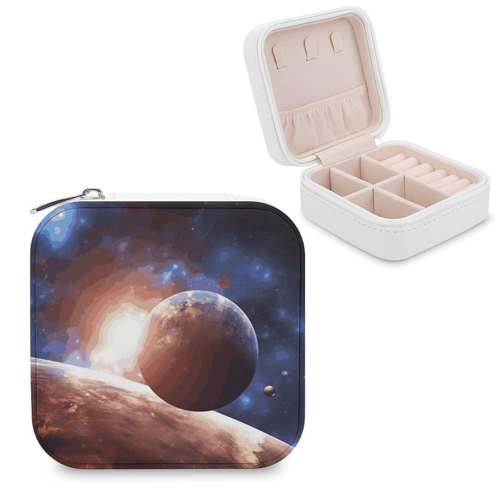 MUSM Planets in Space Background Travel Jewelry Case Personalized PU Leather Jewelry Boxes for Women Small Portable Jewelry Organizer Box Cute Trinket Box for Necklaces Rings Earrings & Gifts