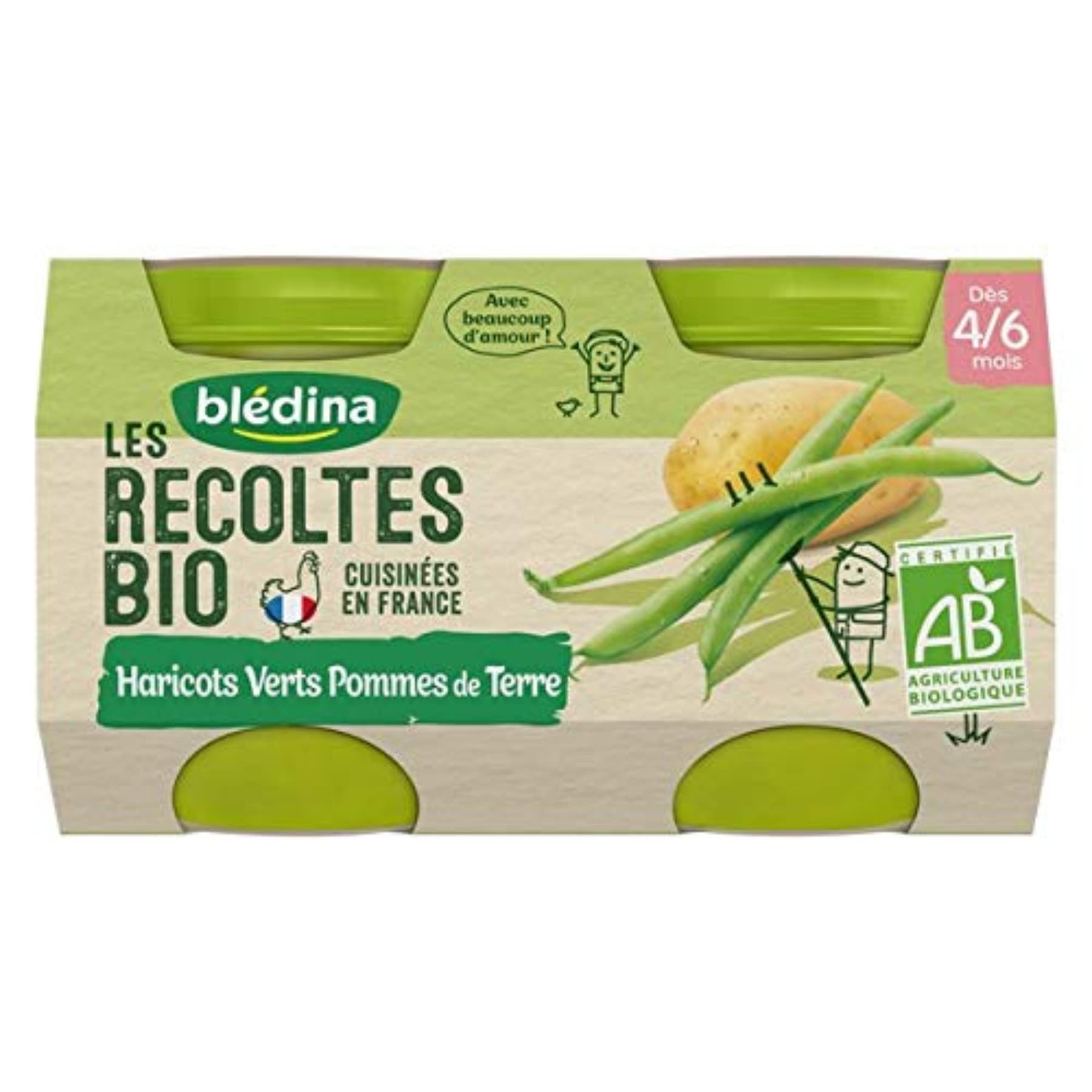 Blédina Récoltes Bio Haricots Verts Pommes de Terre 2 x 130g
