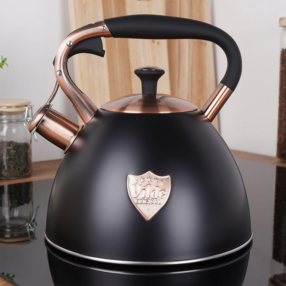 Vilde Wasserkessel Induktion 2 L - Edelstahl Flötenkessel Teekessel für Induktionsherd/Gasherd/Holzofen - Pfeifkessel - Idealer für Tee & Kaffee - Robuster Wasserkessel Camping