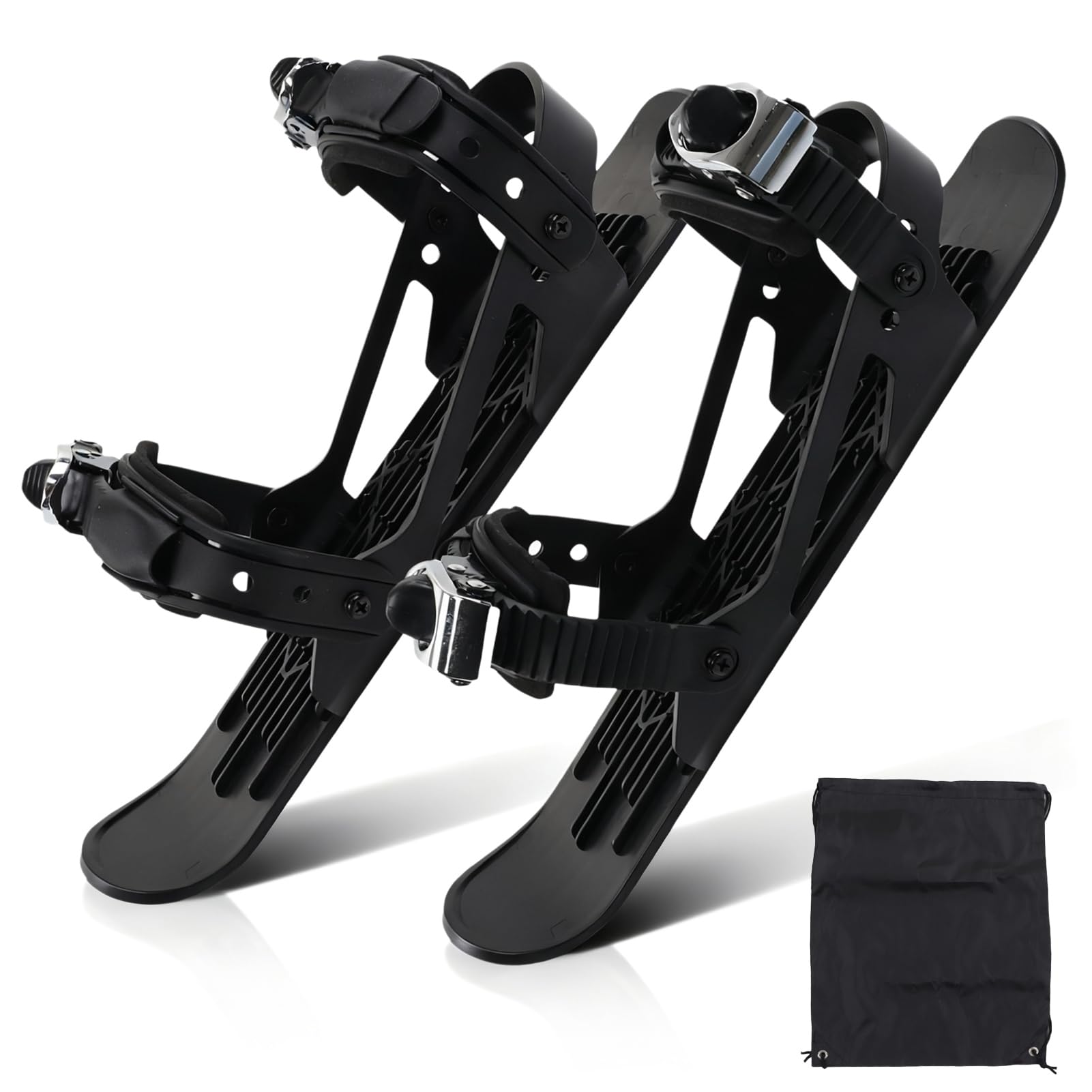Mini-Ski-Skates, Mini-Ski-Schuhe, verstellbare Skiboards, zur Befestigung an Skischuhen, Snowskates, Snowblades, Skiboards für Abfahrtspisten, Wintersport (Schwarz)