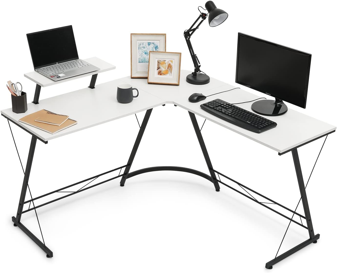 MoNiBloom L Shaped Computer Desk Corner Table with Metal