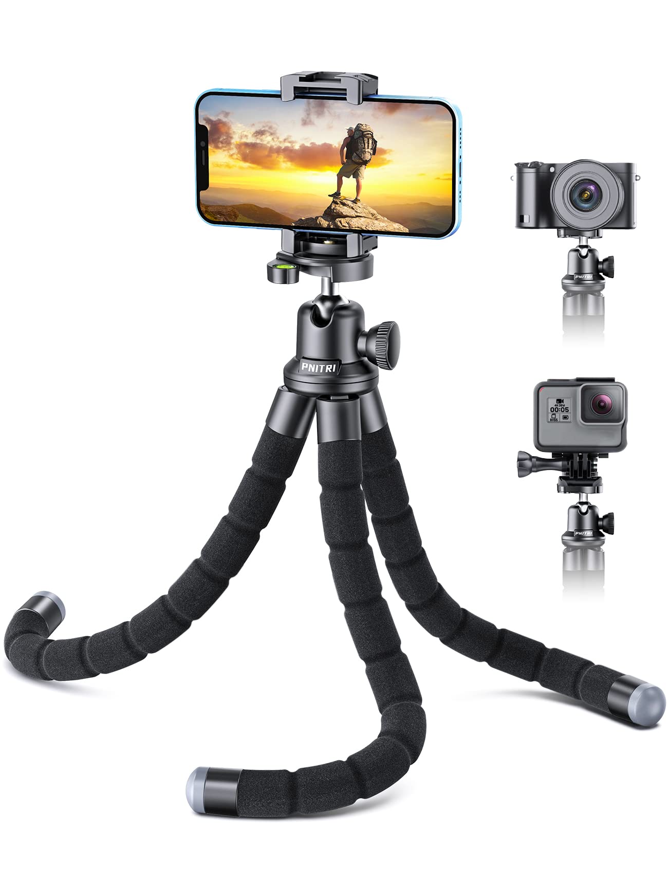 Phone Tripod, Flexible & Portable Camera Tripod Stand with Universal Clip, 360° Rotating Travel Tripod Holder Compatible with Smartphones GoPro and Small Camera