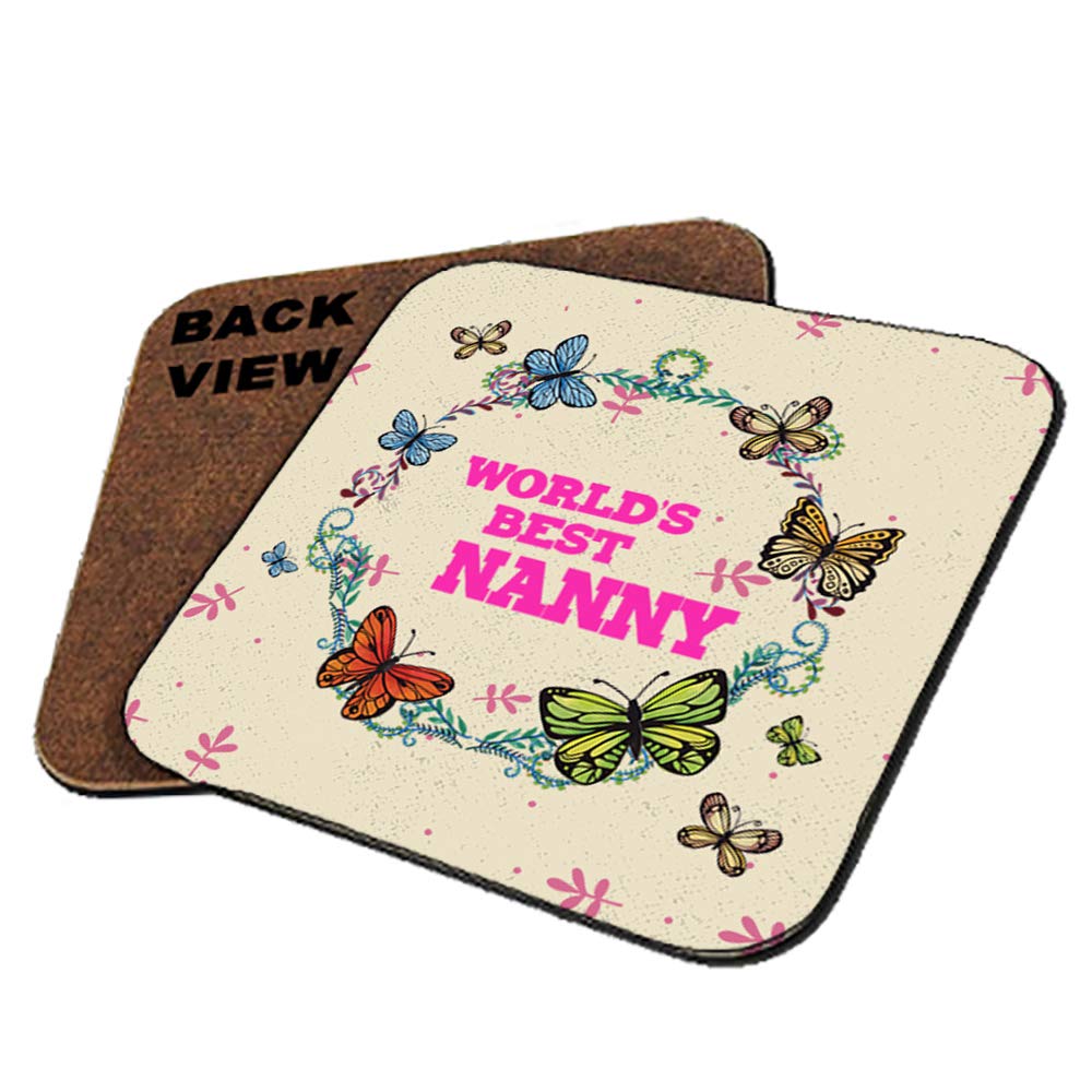 Wevow World's Best Nanny Funny Gift For Nana/Nanny - Mothers Day Birthday/Christmas Stocking Filler Present Gift Coasters With Different Variations. (Square Coaster)