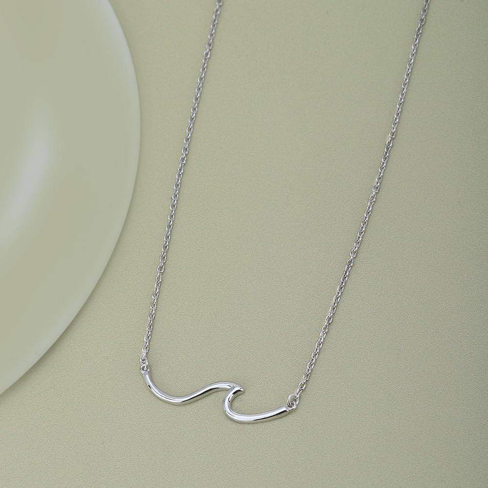 Vanbelle Sterling Silver Jewelry - Sea Wave Pendant Necklace with Rhodium Plating - Stylish Neck Chain for Womens - 31.90x7.40mm, 16" chain with 2" extender - Image 8