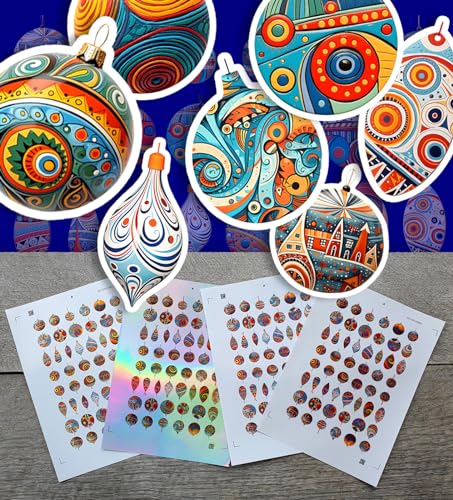 Stickers Pack (Over 150 Stickers) Cool Bauble Decorations for The Christmas Season Vintage Styled Small Vinyl Stickers White Holographic Transparent