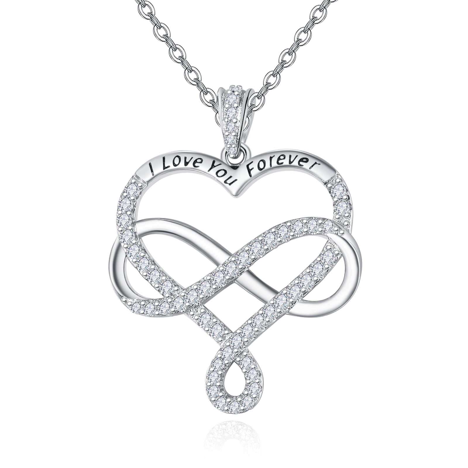 AENEAS Siver - Collana con ciondolo a forma di cuore, da donna, con ciondolo a forma di infinito, idea regalo per fidanzata, moglie, compleanno, 20 pollici, Argento sterling