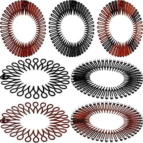 14 Pieces Full Circular Stretch Comb Headbands Flexible Plastic Circle Comb Full Circular Tooth Headband Plastic Hair Wrap Hairband Holder for Women Girls Hair Accessories, 7 Styles (Fresh Color)