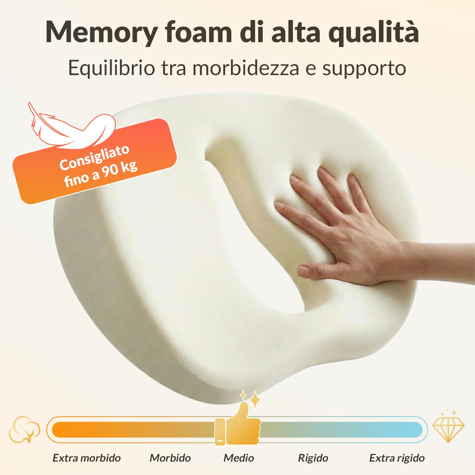 COSYLAND Cuscino Sedia Ufficio in Memory Foam - Cuscino per Sedia da Ufficio Antiscivolo, Cuscino di Supporto per Coccige e Schiena, Fodera Lavabile, per Ufficio, Auto, Sedia da Gaming(Grigio