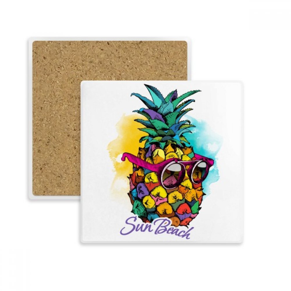 Dessous de verre Ananas carré en pierre absorbante pour mug et tasse, lot de 2 pièces