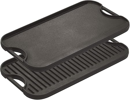 Lodge 20 x 10.44 Inch Pro-Grid Reversible Cast Iron Grill/Griddle – Double Burner Cookware, Pre-Seasoned, Non-Toxic, Made in USA, For Stovetop, Oven, Grill & Campfire