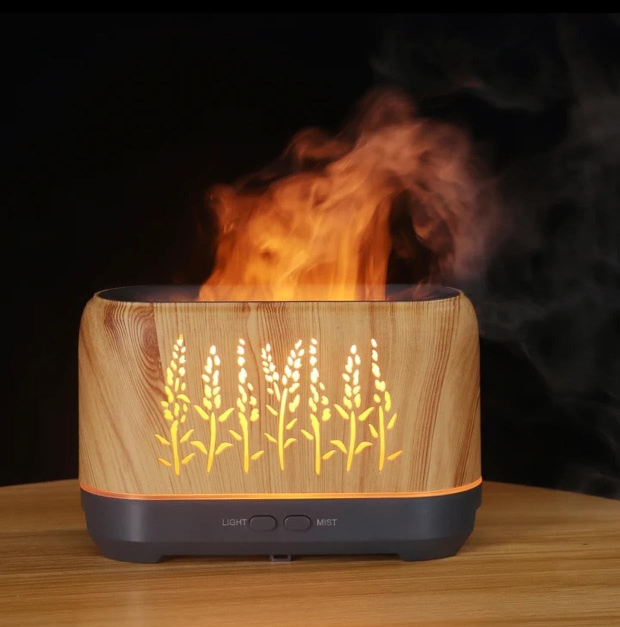 Essential Oil Diffuser, Desktop Flame Humidifier, Low Noise 200ml USB Charging Wood Grain Aromatherapy Premium Humidifier Realistic Flame Effect, Night Light, Yoga, and Gym-image-36
