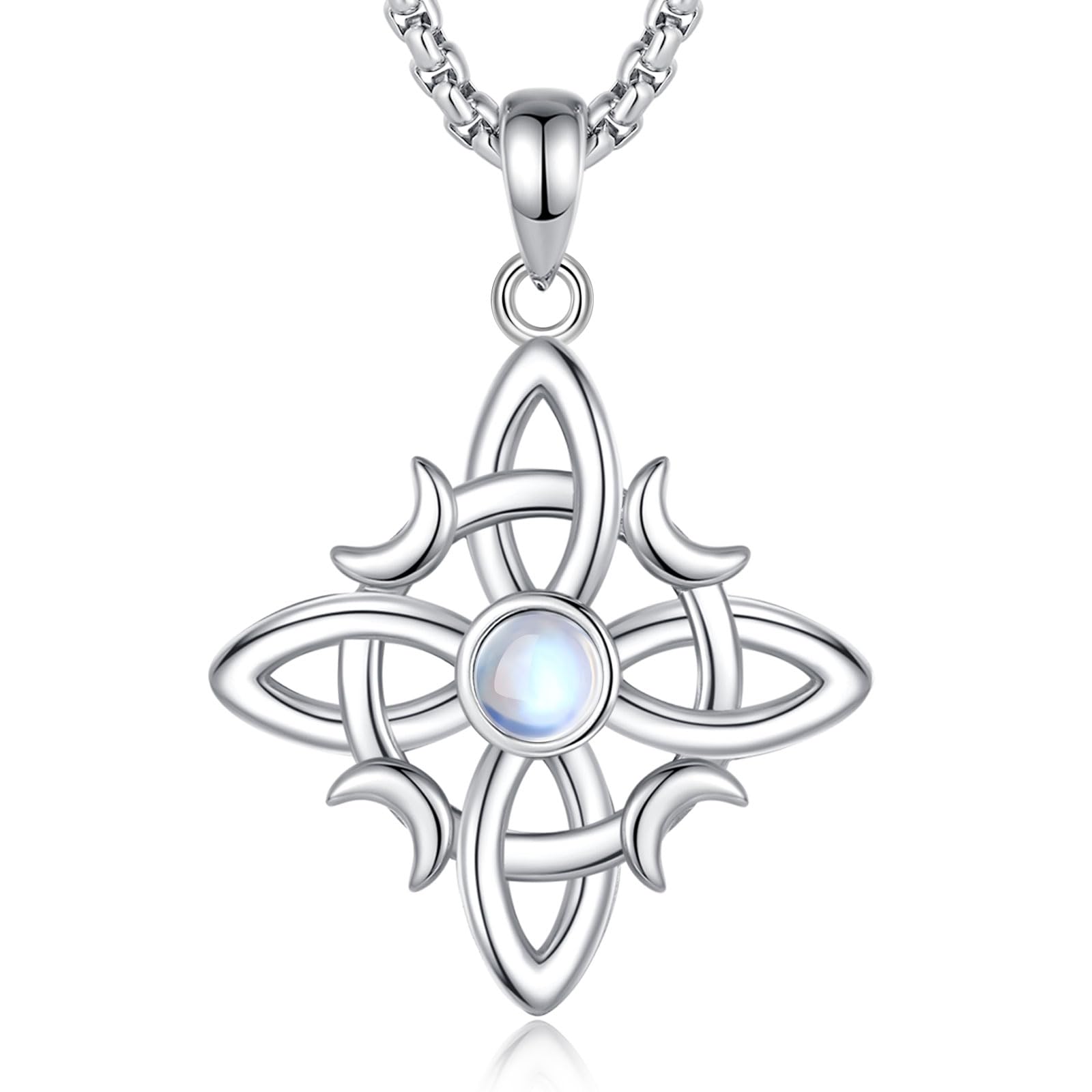 AEONSLOVE Collier Noeud de Sorcière pour Femme Fille Pendentif Noeud Celtique Argent 925, Collier Celtique avec Pierre de Lune Bijoux de Sorcière