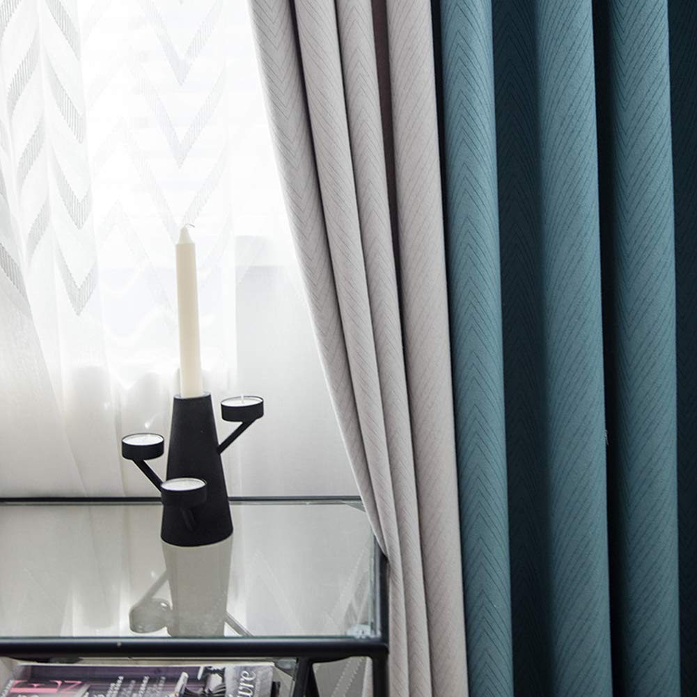 Bleu Gris Épissure Rideaux Occultants Jacquard Crayon Plissé Opaque Rideaux pour Intérieur Salon Chambre À Coucher,W100xL250cm*1 Piece