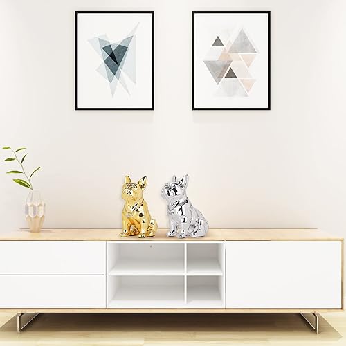Miniatura 3 de suruim Colección de estatuas de bulldog francés de lujo, escultura de perro cromada doradaplateada, estatua decorativa de perro para decoración del