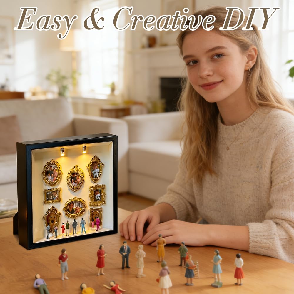 Mini Museum Bilderrahmen, SGZIOO DIY Mini Museum Silhouette Box mit Licht, Museum of Us Set, Tiefer Objektrahmen für Jahrestag, Hochzeit, Heimdekoration