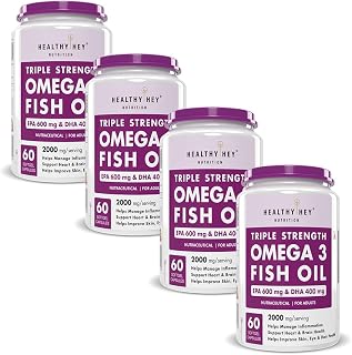 HealthyHey Nutrition Fish Oil - Omega 3 Mercury Free (2000 Mg) Burpless - 60 Softgel (600 EPA & 400 DHA) - Pack of 4 Price In India