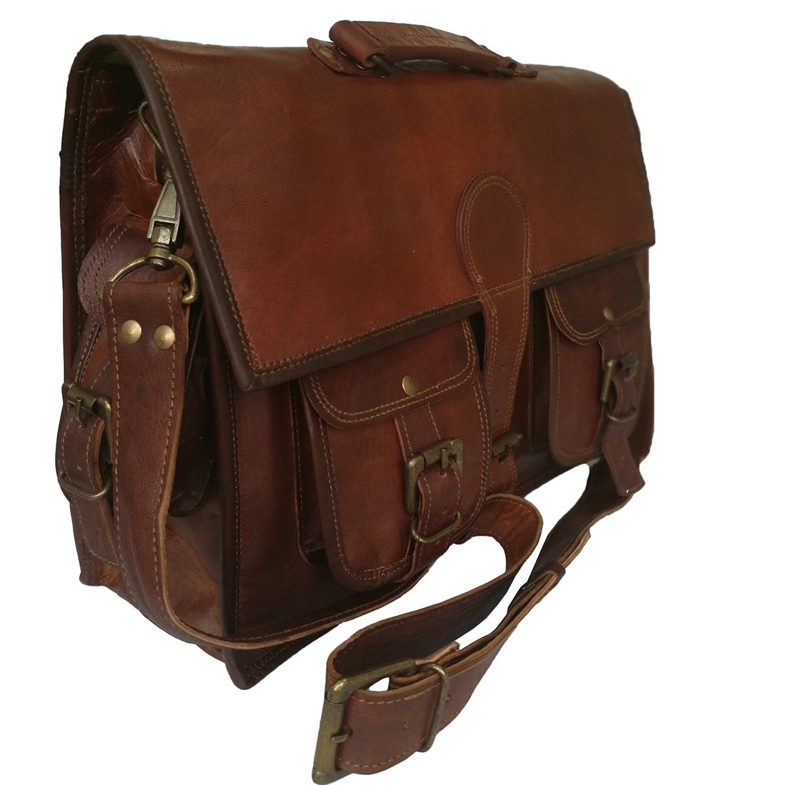 Men's Briefcase Shoulder Bag Genuine Goat Hide Office Bag Vintage Crossbody Business Bags-image-15