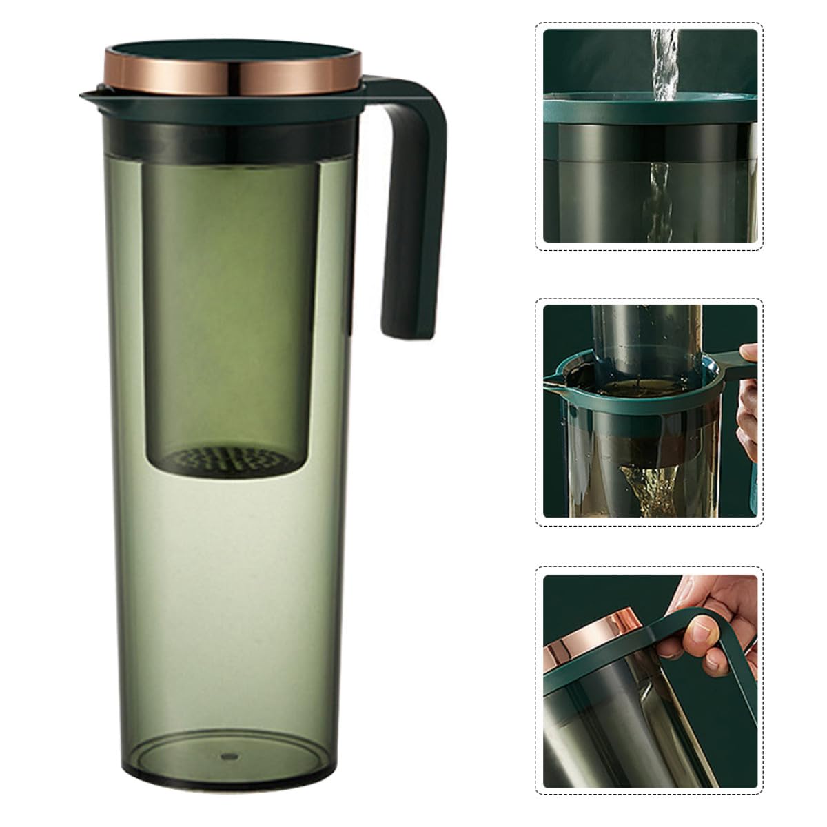 PACKOVE Jarra de Enfriamiento de Agua de Gran Capacidad 2 Litros, Resistente al Calor, Color Verde Oscuro, para Refrigerador y Uso Doméstico, Contenedor Hermético para Bebidas y Té