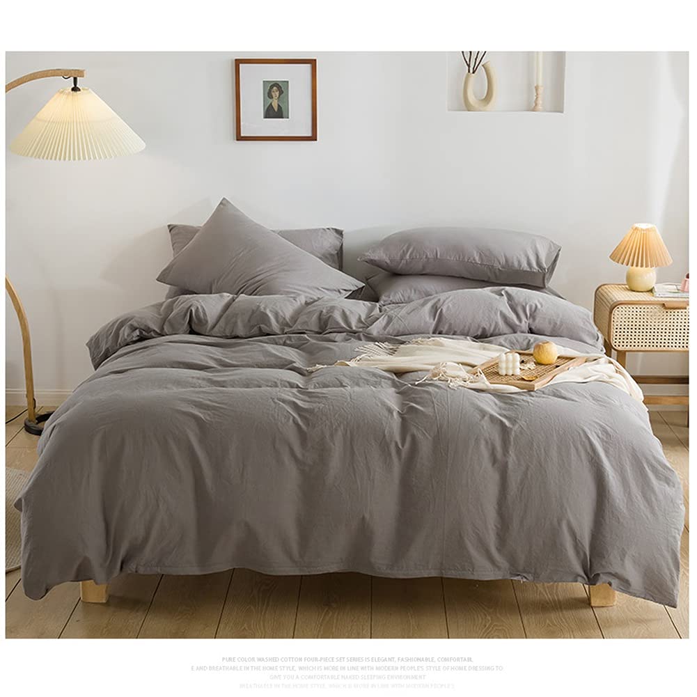 Housses de couettes 100% coton gris reine drap housse taies d'oreiller