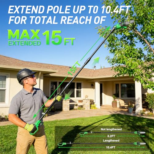 Image of SOYUS 8-Inch Cordless Pole Saw For Tree Trimming With 2 x 3.0 Ah Batteries