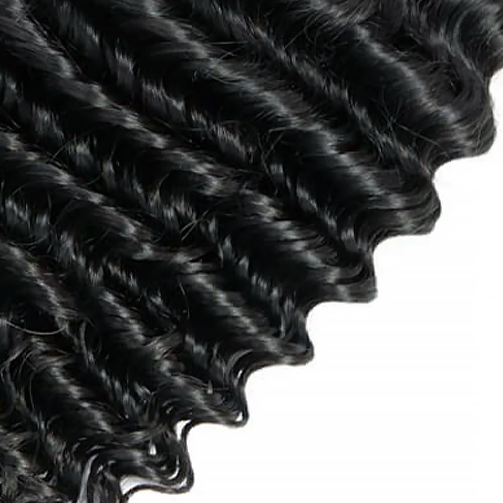 Deep Wave Human Hair Bundles 30 Inch Deep Single Bundle #1B Natural Black Human Hair Unprocessed Native Virgin Hair 100g Total Double Weft Crochet Human Hair Extensions for Women