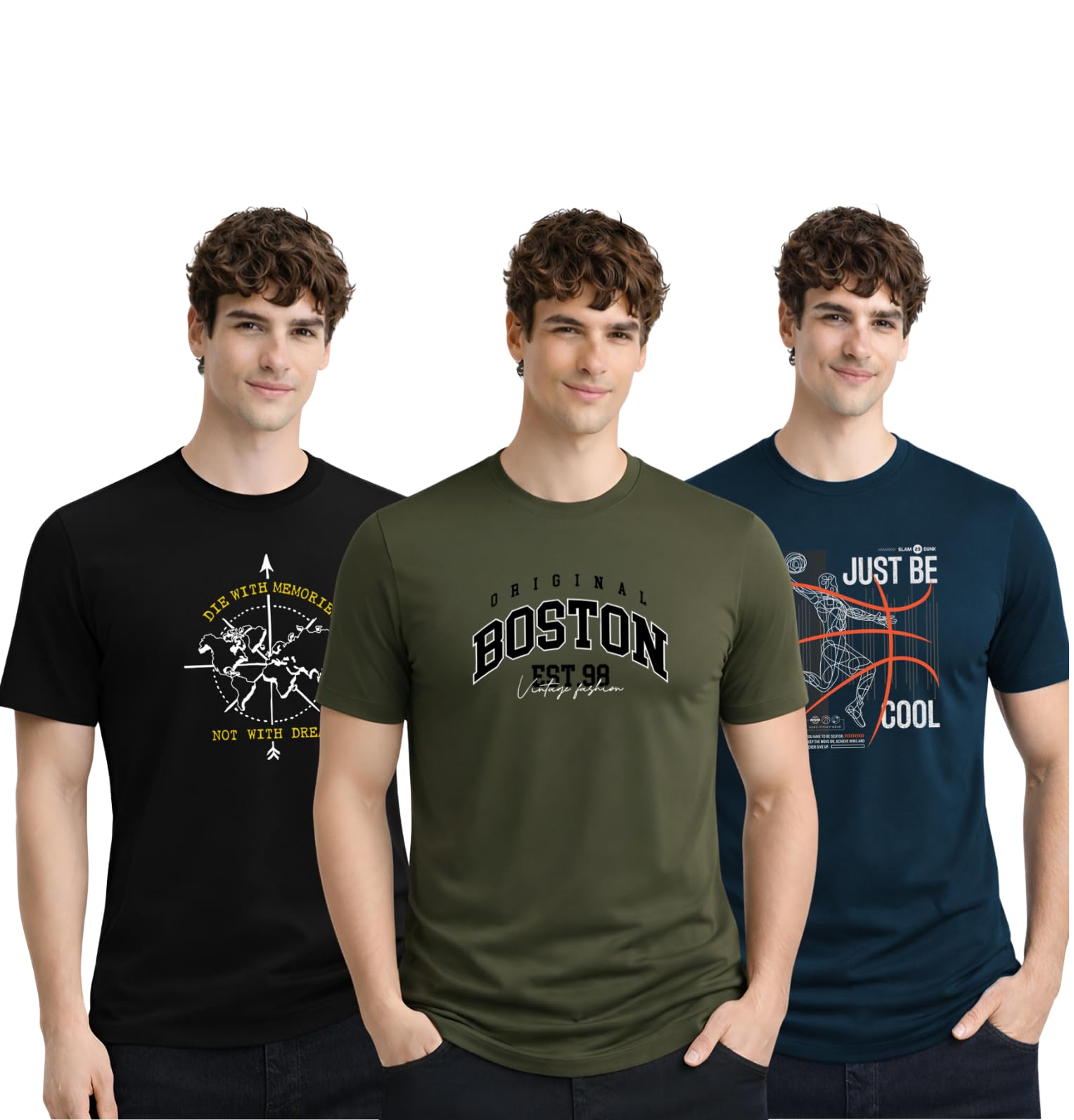 Mens Printed Cotton T-Shirts Pack of 3 | Regular Fit Graphic Tshirt | Breathable Modern Stylish Casual T Shirt for Travel Gym Daily Lifestyle-image-8