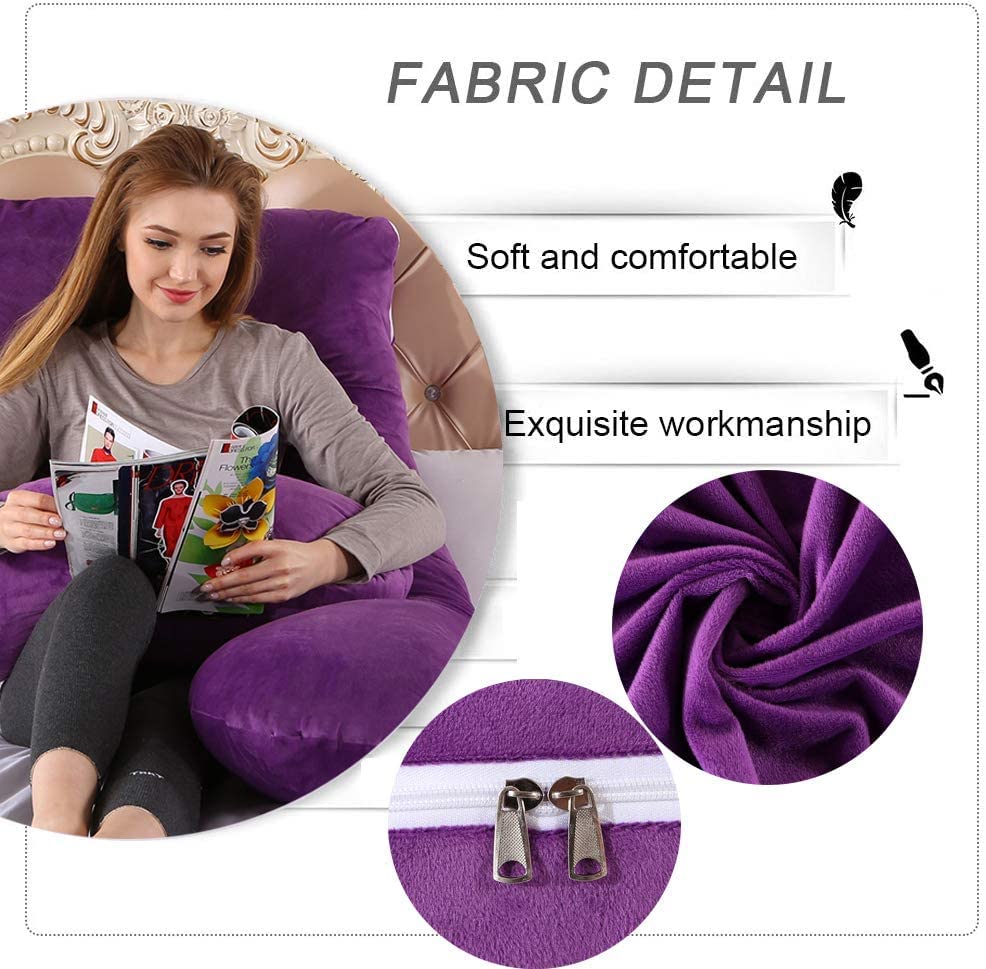 Image of U-Shaped Sleeping Pregnancy Pillow| Removable Washable Cotton Covers with Zipper| PregnoCare Fibres| Maternity, Nursing| Full Body Soft Support Bump, Head, Back, Shoulder, Hips, Legs & Belly (Purple)
