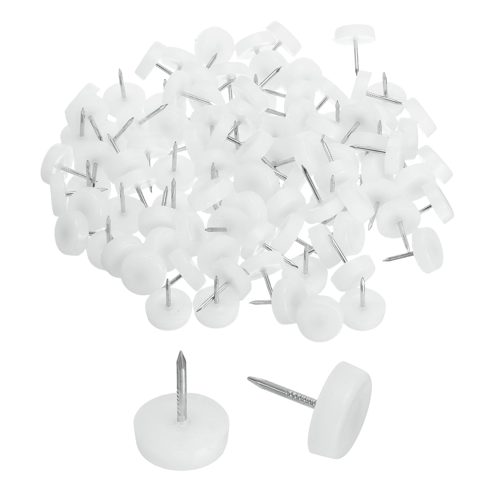 sourcing map 100Pcs Furniture Sliders, 16mm Round Plastic Furniture Glides Nail-on Pads, Hardwood Floor Protectors for Chair, Table, Desk, Cabinet Leg, White