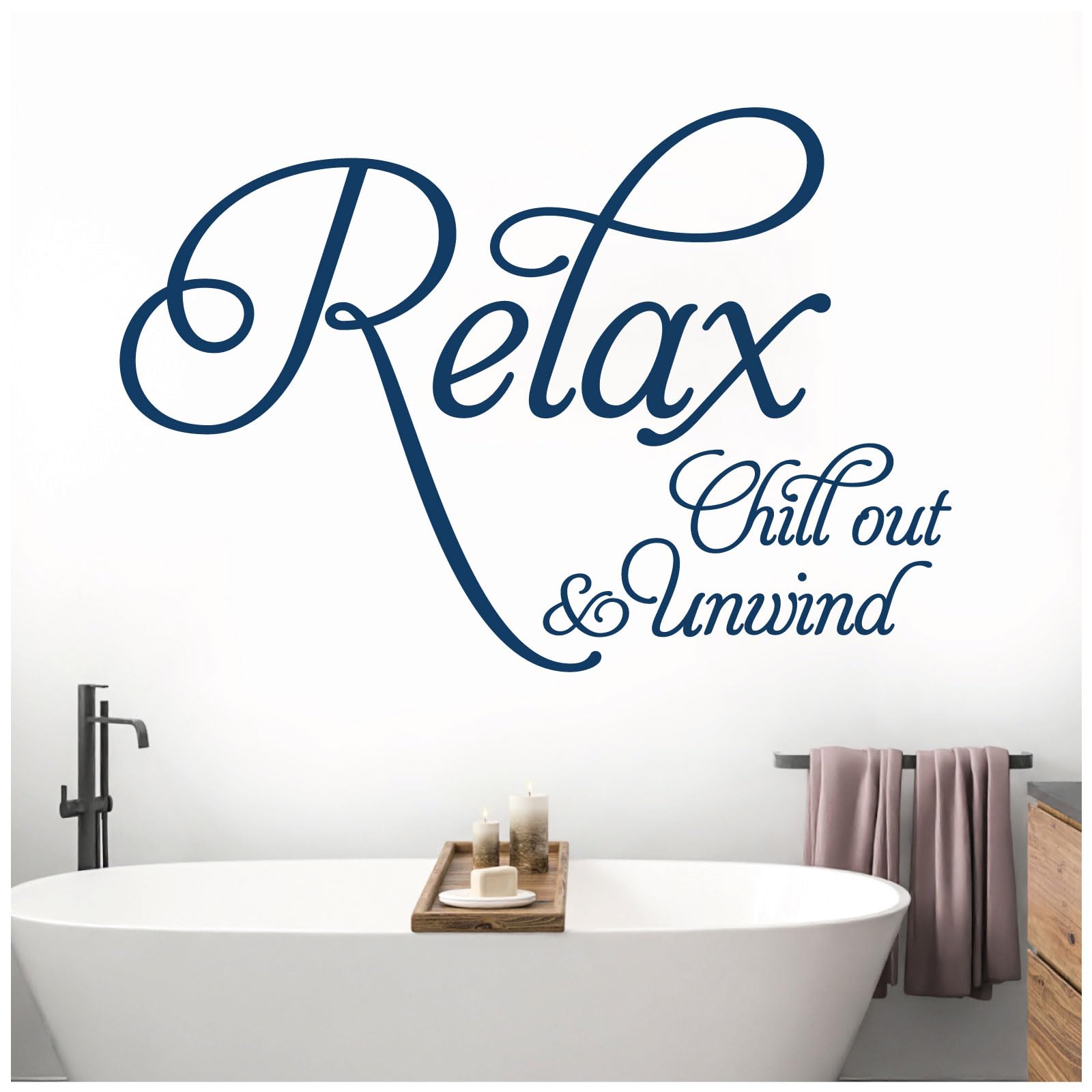 Relax, Chill Out, Unwind - Bathroom, Spa Wall Quote, Decal Wall Art Sticker [Medium] [Ultramarine] — image 1