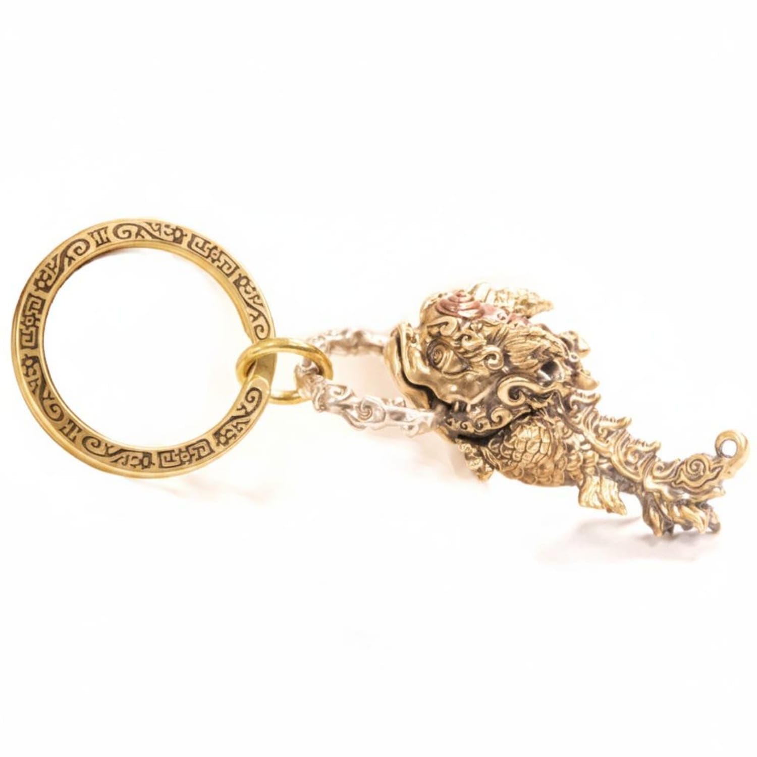 ECOMISTIQ® Intricate Relief Chi Dragon Charm Curled Flames Dragon Charm Ornament Hanging Loop Fashion Accessory Scaled for Desk Display, Copper Silv W-image-20