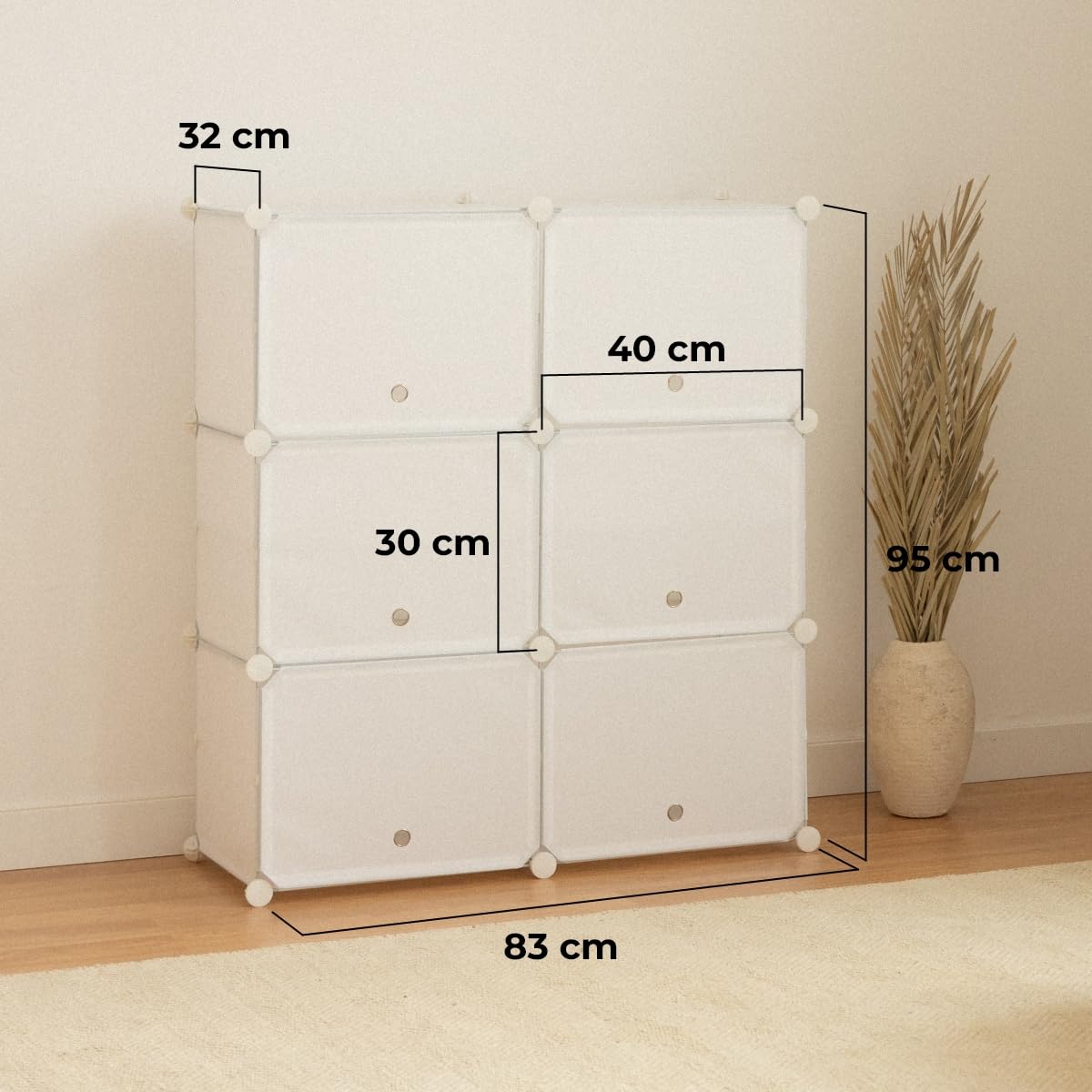 Newlux - Zapatero 6 Compartimentos Cube C6 para 24 Pares (83x32x95cm). Organizador Zapatos 30x40x30cm Cada Cubo. Zapatero Entrada Recibidor Modular 30kg Capacidad. Estantería Plástico Modular Blanca